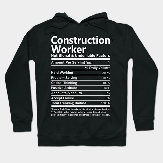 Construction Worker T Shirt - Nutritional and Undeniable Factors Gift Item Tee Hoodie by Ryalgi